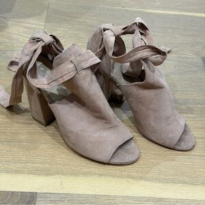 Waverly Blush Tie-Ankle Peep Toe Block Heels